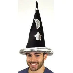 Witch Wizard Hat - Velvet - Black/Silver - Costume Accessory - Adult Teen