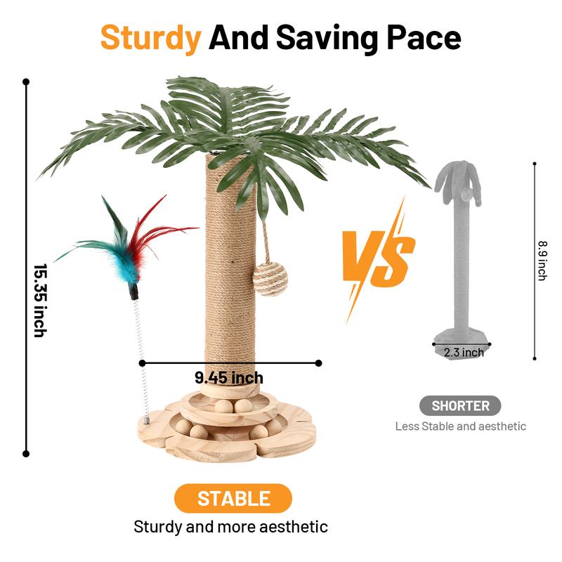 Cute Design Cat Tree Tower for Indoor Cats with Interactive Dangling Balls, Jungle Paradise Design, Scratching Post & Tropical Decor