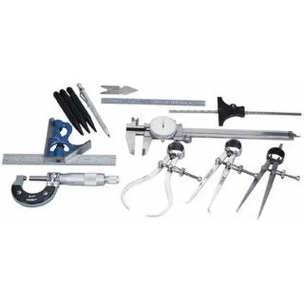 Value Collection 12-Pc Machinist Caliper & Micrometer Kit, Including 2-Pc Combination Square Set & Flexible Steel Rule (Model Nos. 00227199/00454363), Flexible Rule