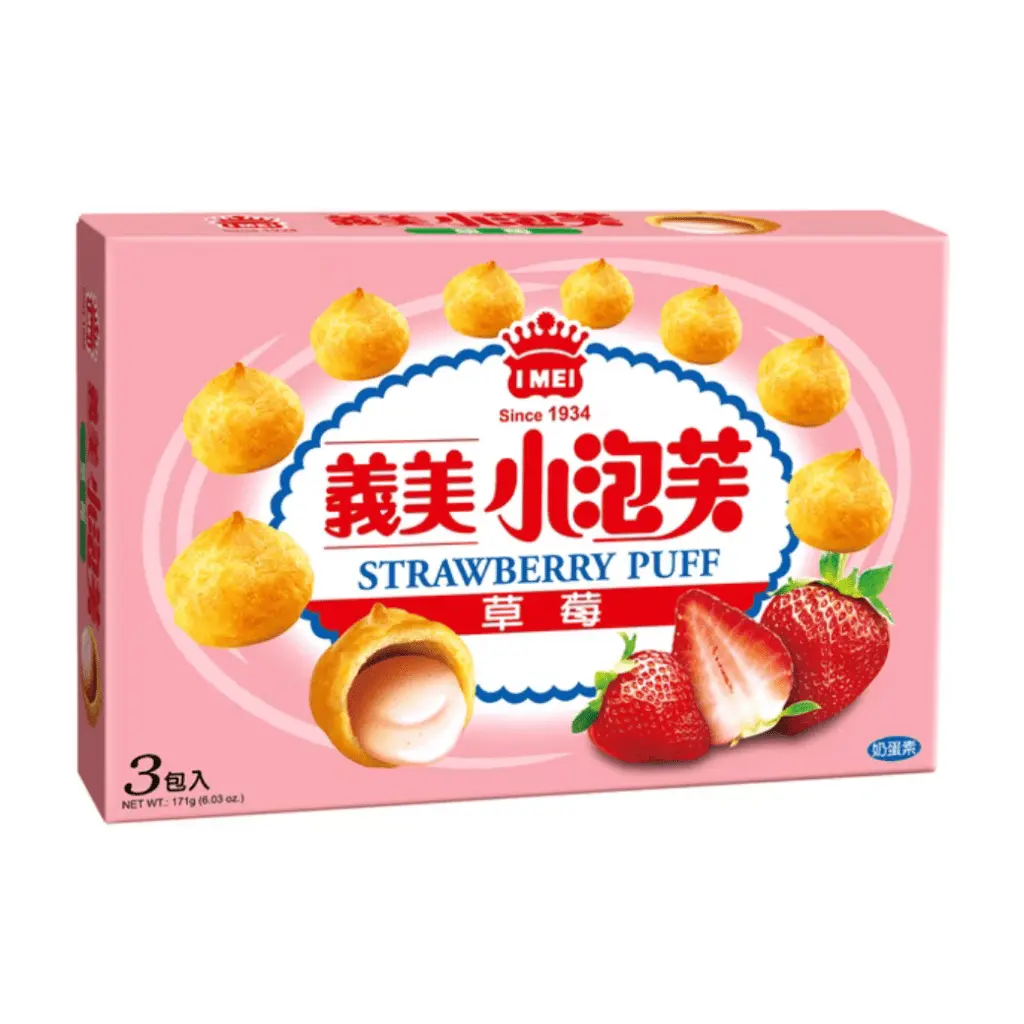 IMEI Strawberry Cream Puffs - 3-Pack, 171g Ambient Party Snacks for All Ages with Bite-Sized Pastry Shells, Snack Cakes & Pastries, Fat Free, Smooth, Fruity Filling