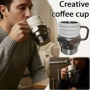Spark Plug Mug for Car Enthusiasts, Stainless Steel Mechanical Design, Large Capacity, Leak-Proof, Perfect Gift for Mechanics and Garage Lovers, Drinkware