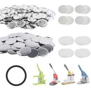 100 Sets 75mm(3 inch) Metal Button Supplies,Round Pin Buttons Parts Blank Buttons Making Supplies for Button Maker Machine, Includes Metal Back Cover Shells, Clear Film&Blank Paper&Gasket