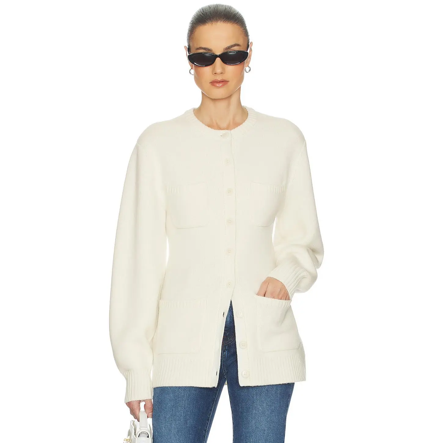 Helsa Devika Wool Cashmere Cardigan in Cream