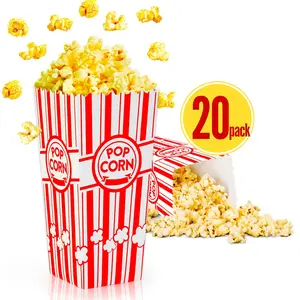 20-Pack Popcorn Boxes, Sturdy and Durable Popcorn Bucket, 7.75in Tall Large Capacity Popcorn Containers, Cups & Bowls, Convenient Movie Night Supplies, Perfect for Families, Parties, Carnivals