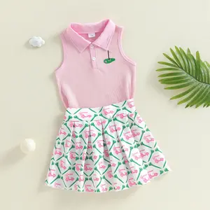 Afunbaby Toddler Baby Girl Golf Outfit Golf Print Polo Shirt Sleeveless Tank Top Mini Skirt Set Cute Girls Summer Clothes