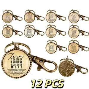 12pcs Team Thank You Gifts |   Bulk Employee Appreciation Keychains For Women Men Christmas Best Team Gifts, Tree Shape, Bronze, Zinc Alloy - Linno