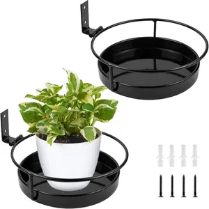 Wall Mounted  Holder, 2 Pack Metal Flower Pot Wall Hanging Shelf Black Indoor Outdoor Decorative Floating Shelves Planter Hanger Racks for Wall Bedroom Living Room Porch Balcony Decor