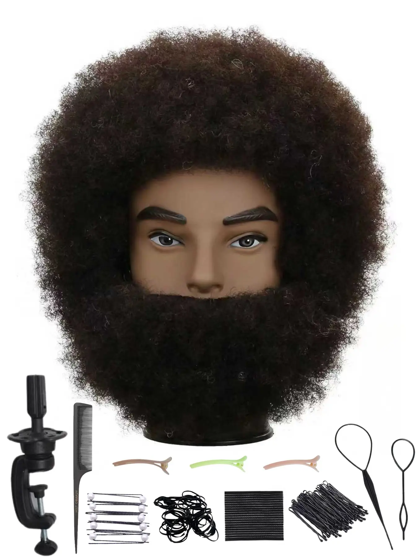 Afro Curly Male Mannequin Head 8inch Training mannequin head with 100% human hair that is Bleachable, Dyeable and can be used to suit hair styling practice Haircutting practice styling practice and braiding practice Hair Extension Tools