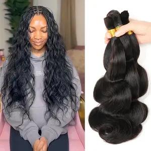 GK 100 Percent Human Hair Braiding Hair for Bohemian Knotless 100 G Braiding Human Hair Bulk No Weft Body Wave Natural Black (18 Inch, Body Wave)