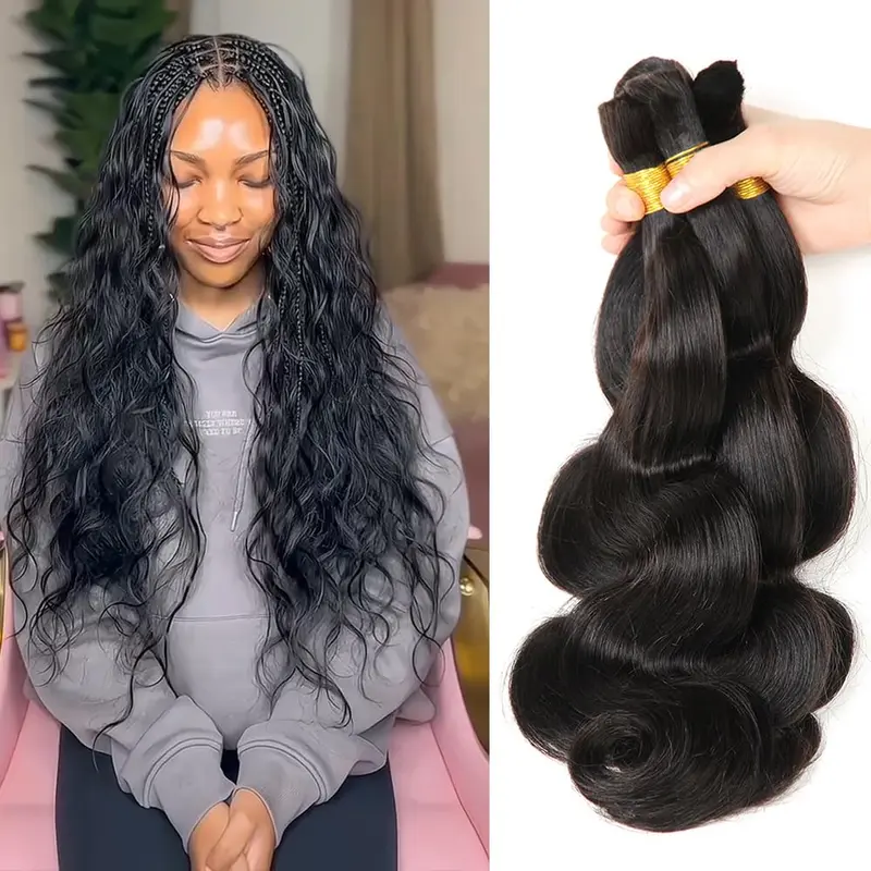 GK 100 Percent Human Hair Braiding Hair for Bohemian Knotless 100 G Braiding Human Hair Bulk No Weft Body Wave Natural Black (18 Inch, Body Wave)