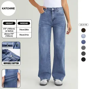 Women's Street Denim High Waist Multi-Pocket Wide Leg Jeans, Versatile Denim Trousers for Women, Stretch Baggy Jeans Outfits (US)