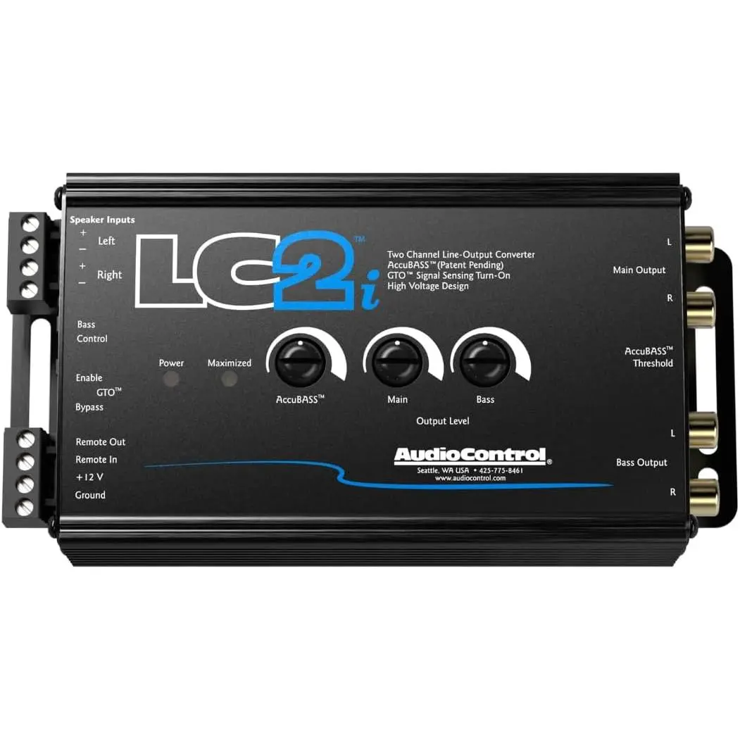 AudioControl LC2i 2-Channel Line Output Converter with AccuBass™ Processing, 400W Per Channel, Remote, Compact Preamp, Speaker Adapter for OEM Cars Signal Conversion, Stereo Upgrade, Car Speakers