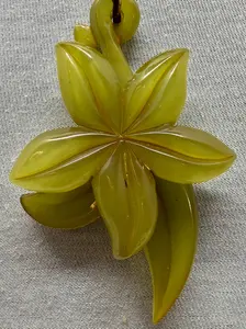 Vintage 1940s Avocado Green Bakelite Necklace with Floral Pendant & Gold Tone Accent Hardware 13" Length Clasp Replacement