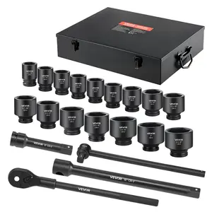 Summervibes VEVOR 1 in Drive Impact Socket Set, 21 Piece, 6 Point Shallow Impact Sockets, SAE (1-5/8 in to 3-1/8 in), with 8 in 18 in Extension Bars, 24 in Ratchet, Cr-V Steel, Size Marking, and Carrying Case