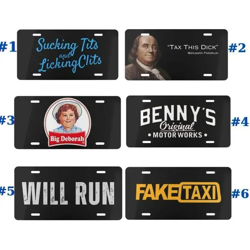 [ Best 2026 ] Benjamin Franklin Tax This D*ck, Big Deborah, Benny's Original, Will Run, Fake Taxi, Sucking Ts and Licking Cs License Plate, Car Accessory, 12" x 6", 100% Aluminum, Includes 4 Pre-Drilled Holes, Assembled in the USA