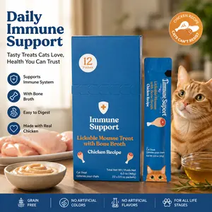 Functional Lickable Cat Treats with Bone Broth – Creamy Mousse Cat Snacks, Grain Free Chicken Recipe, 12 Sachets x 0.5oz