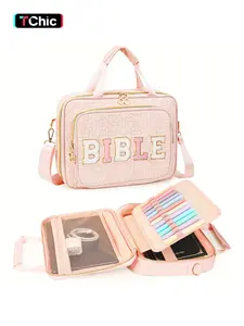 Women's Large Bible Bag, Soft Handle & Shoulder Strap, Multi-Pocket Design, Fits Large Bibles & Accessories, Halloween Christmas Gift, Print Handle Satchel