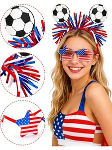 Soccer Headband, 4th of July Headband  USA Patriotic Headwaear and Star Glasses Set, Red White Blue Costume for 2026 World Cup, US 250th Anniversary, Independence Day Party Accessories