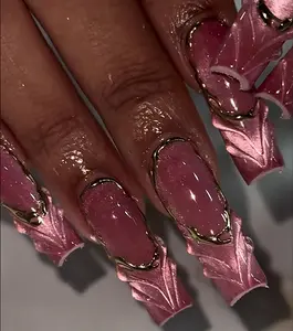 (MTO) Handcrafted Wearable Nail Art Liquid Rose Quartz with 3D Molten Gold Fashion Hand Accessories