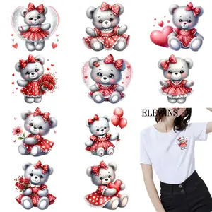 12 Pcs Teddy Bear Mother's Day Gold Foil DTF Transfer Paper for T Shirts Hoodies Jeans Backpack Pillow Washable Heat Transfer Vinyl for Men Women
