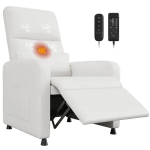 Garvee Power Recliner Chair with Massage and Heat, Adjustable Electric Recliner Ergonomic Overstuffed PU Leather Single Sofa, 2 Side Pockets and USB Port, Home Theater Seating for Living Room
