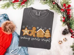 Comfort Colors Gingerbread Cookie Christmas Shirt, Baking Spirits Bright Xmas Tee, Cute Gingerbread Tee