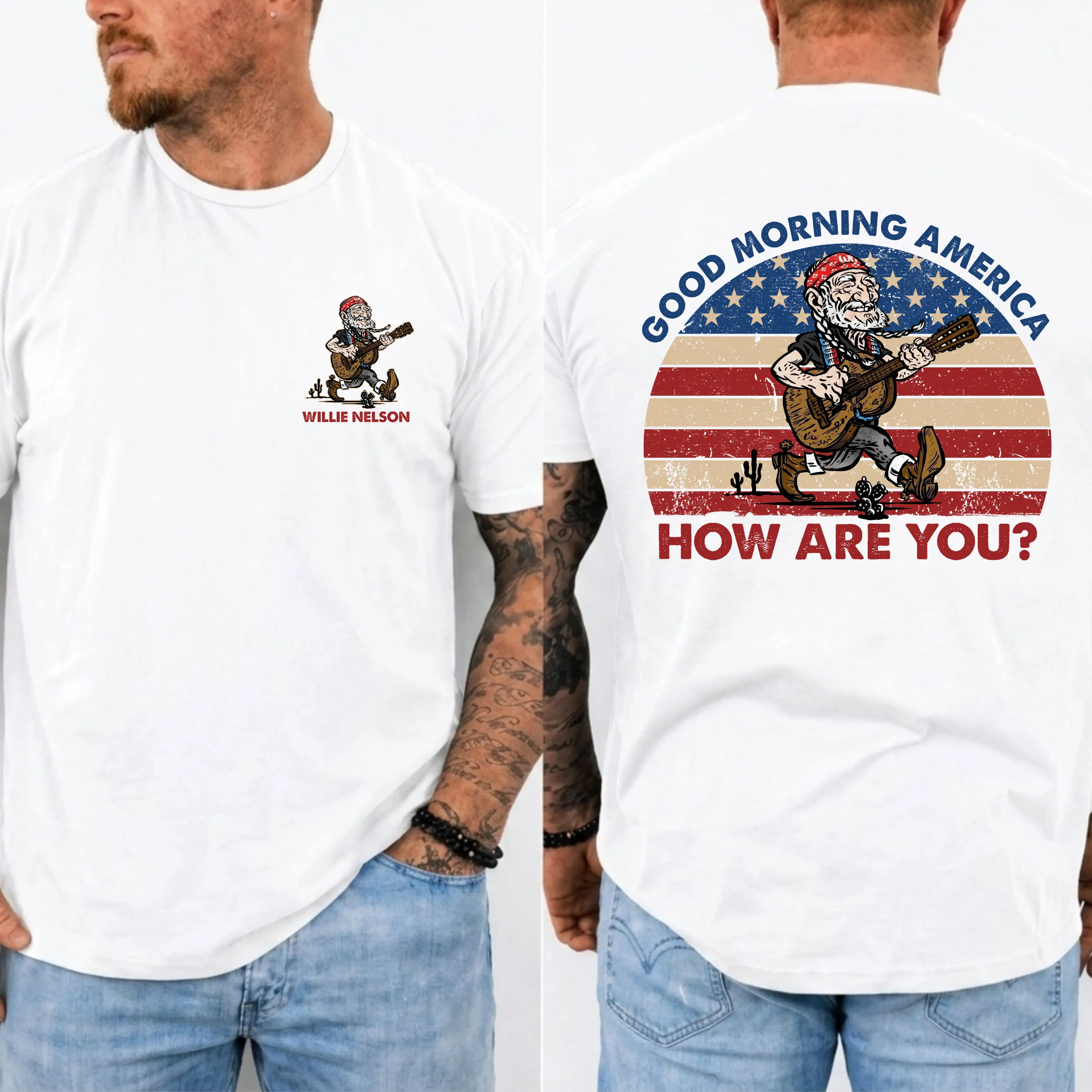Willie Nelson Inspired Shirt, Good Morning America How Are You Graphic Tee, City Of New Orleans Train Art, America 250 Years, Vintage Western Country Music Graphic Tee, Made In USA