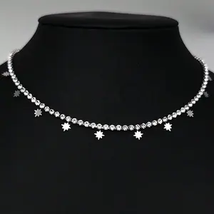 A Light Luxury Retro Star - Shaped Jewelry Set with Full Rhinestones, featuring a Necklace and Bracelet. Made of Titanium Steel, it’s a Niche, Versatile and Minimalist Accessory with Summer Beach Style