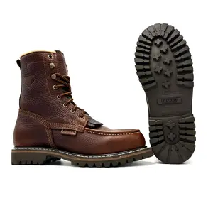 Fuerbo Heritage Lacer Moc Toes 8 Inch Work Boot Rubber Goodyear Welt Sole Anti-Slip Oil & Slip Resistant Anti-Fatigue Comfort Brown L-59 Walking Shoes