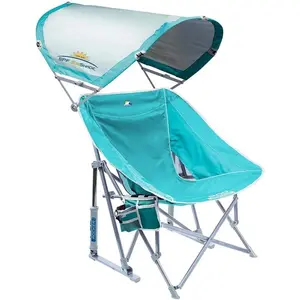 Foldable Wide Camping Chair with Sunshade, OUTDOOR Waterside Pod Rocker Outdoor Rocking Chair with Sunshade Canopy