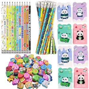 Student Stationery Gifts Include 24 Wooden Pencil with 24 Erasers 24 Mini Notebooks Assortment Colorful Pencils for Writing Fun Assorted Novelty Supplies for Classroom Student Reward Party Favor