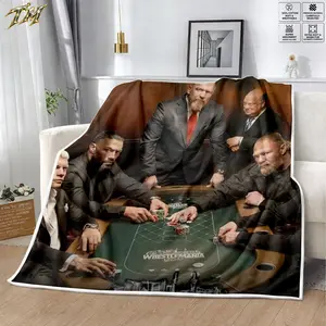 WWE WrestleMania 42 Promo Flannel Blanket, Cozy Velveteen Throw Blanket for Couch Sofa Bed, Soft Lightweight Warm Wrestling Blanket, WWE Fan Bedroom Decor Gift for Men Women