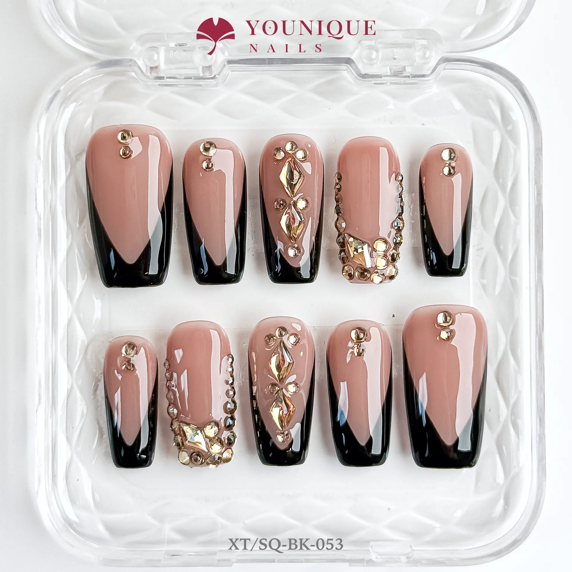 Younique Nails BLACK DIAMOND - 100% Handmade Press-On Nails | Reusable, Salon-Inspired, Easy to Apply