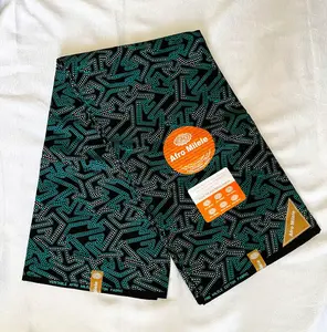 Premium Cotton Kitenge – Teal and White Geometric Patterns on Black, 6 Yards Authentic African Cotton