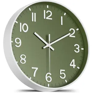 Silent Wall Clock Non-Ticking  Operated - Modern Olive Green Analog Wall Clock for Living Room, Kitchen, Office, Bedroom - Stylish  Wall Decor Clock, 8 Inch