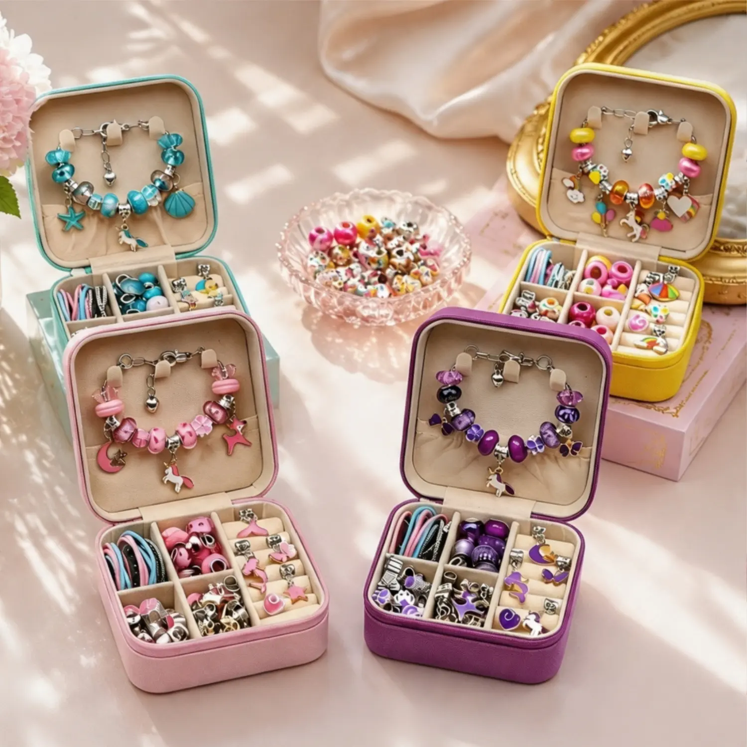 2026 New Princess Themed Handmade Jewelry Beading Set 68Pcs Charm Bracelets Making Kits Bundle with Colorful Beads & Jewelry Box DIY Charms Accessories for Girls Birthday Valentine's Gift Supplies Arts Crafts Gift for Girlfriend New-Year Gift Ideas