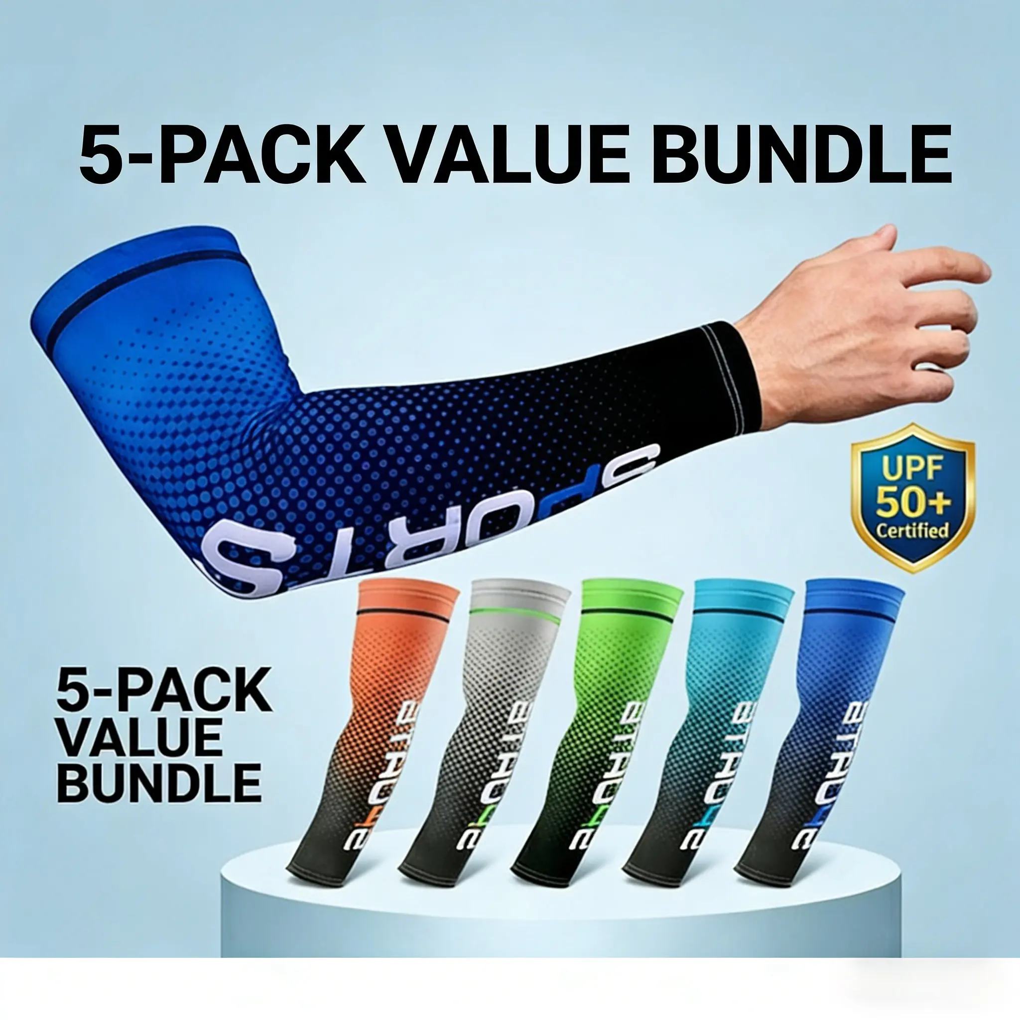 Unisex 5-Pair Summer UV Blocking Arm Sleeves Packs, UPF 50+ Breathable Cooling Sports Protective Gear, Comfortable for Outdoor Activities, Mesh Arm Sleeves Protective Gear