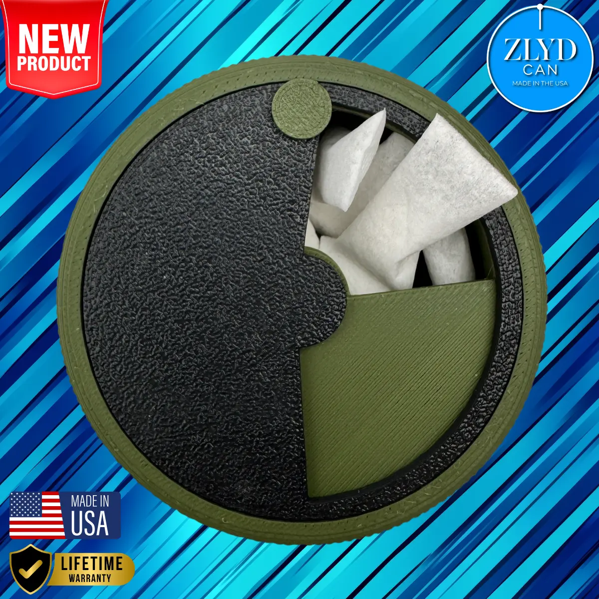 Zynergy Pouch/Snuff Easy access OD Green / Black Zlyd Zyn Can! Zyn storage never been so easy, Stop struggling to get a Zyn, Zyn can storage, made in the USA