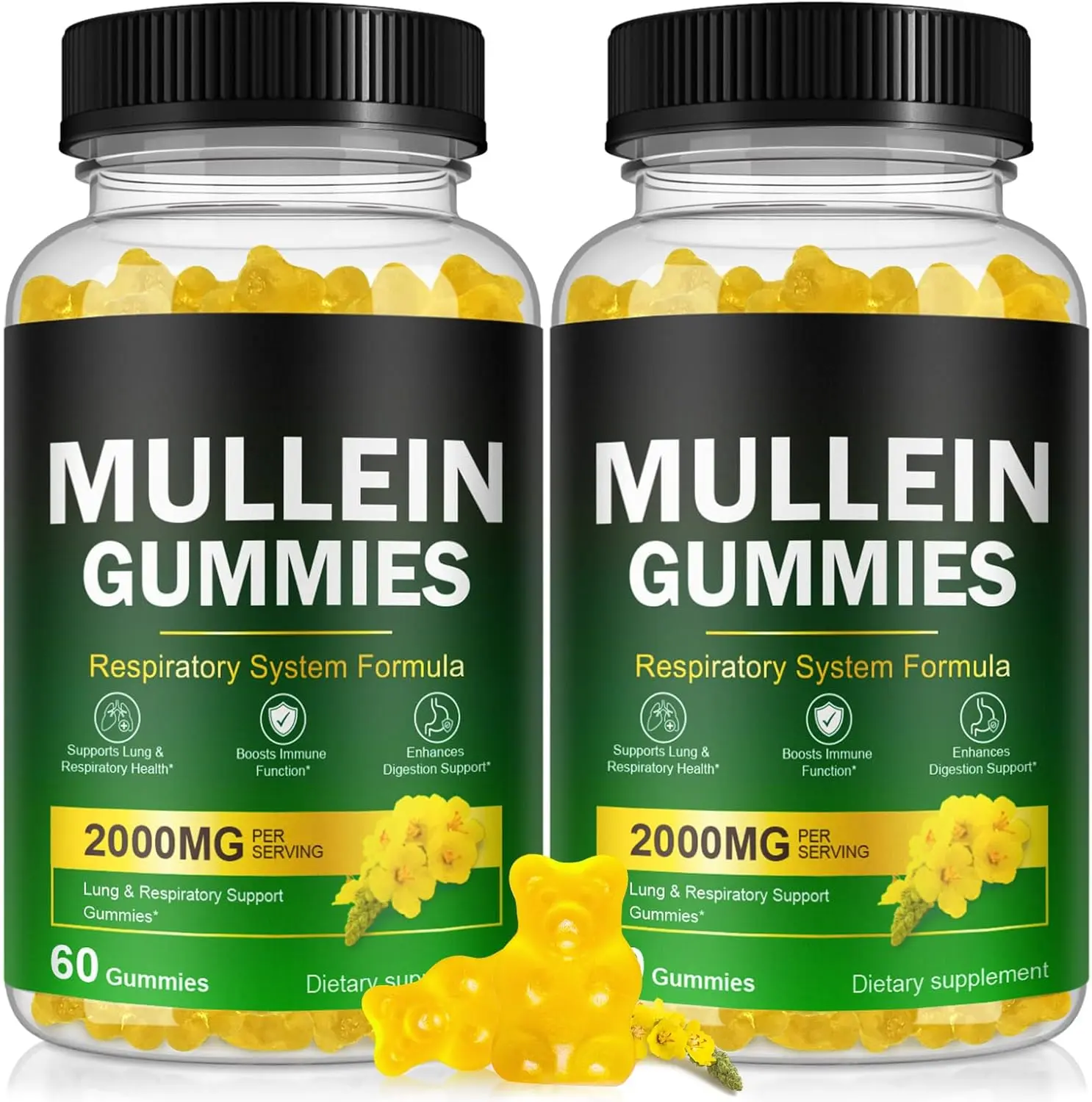 Mullein Gummies for Lungs, Mullein Extract for Smokers - Support Lung & Respiratory Health, Soothes Throat Irritation, Boost Immune - Mullein Leaf Extract for Lungs, Breathe Easier (2 Pack)