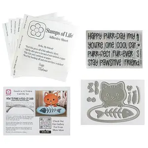 Crafts & Sewing Stamps of Life Cat-Design Fold-It Card Stamp and Die Set
