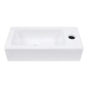Sarlai 14 x 9 Wall Mount Bathroom Sink Rectangle White Ceramic Bathroom Sink Wash Basin Small Floating Ceramic Sink, Right Hand