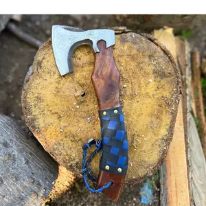 Viking Bearded Camping Axe, Hand Forged Carbon Metal Steel Hatchet with Ash Wood Handle, Ideal Camping Gift for Him or Best man Ideal Gift for Him