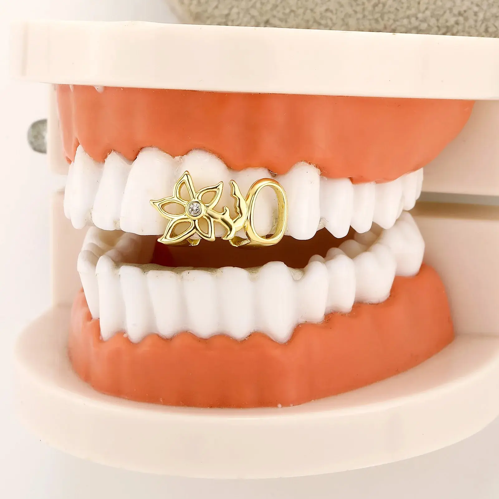 DIY Mixed Double Hollow Flower Tooth Caps For Women Men Jewelry Vintage Petal Glossy Teeth Grillz Cosplay Daily Gift