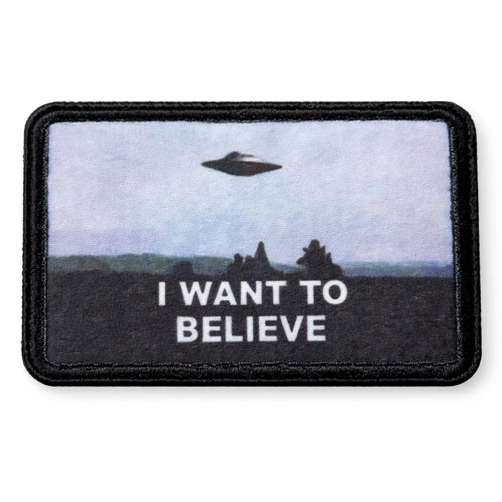 Polyester UFO "I Want To Believe" 2.24"x3.14" Removable Morale Patch - Hook & Loop Backing, No Sewing, No Mystery Attitude Design for Alien Enthusiasts, Tactical Patch for Backpack, Hat, Easy Style Swapping