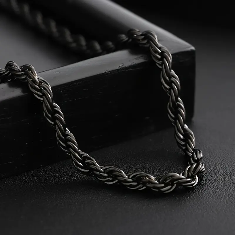 5mm Wide Stainless Steel Rope Chain Simple Hip-Hop Mens Women Chain Black Necklace Fashion Jewelry