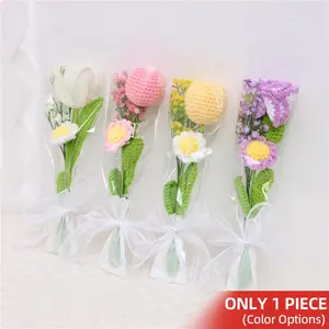 Handmade Crochet Flower Bouquet, 1 Count Artificial Flower Bouquet, Decorative Flowers for Home Party Wedding Anniversary Festival, Artificial Mixed Flower, Colorful Simulated Flower, Colorful Fake Flower