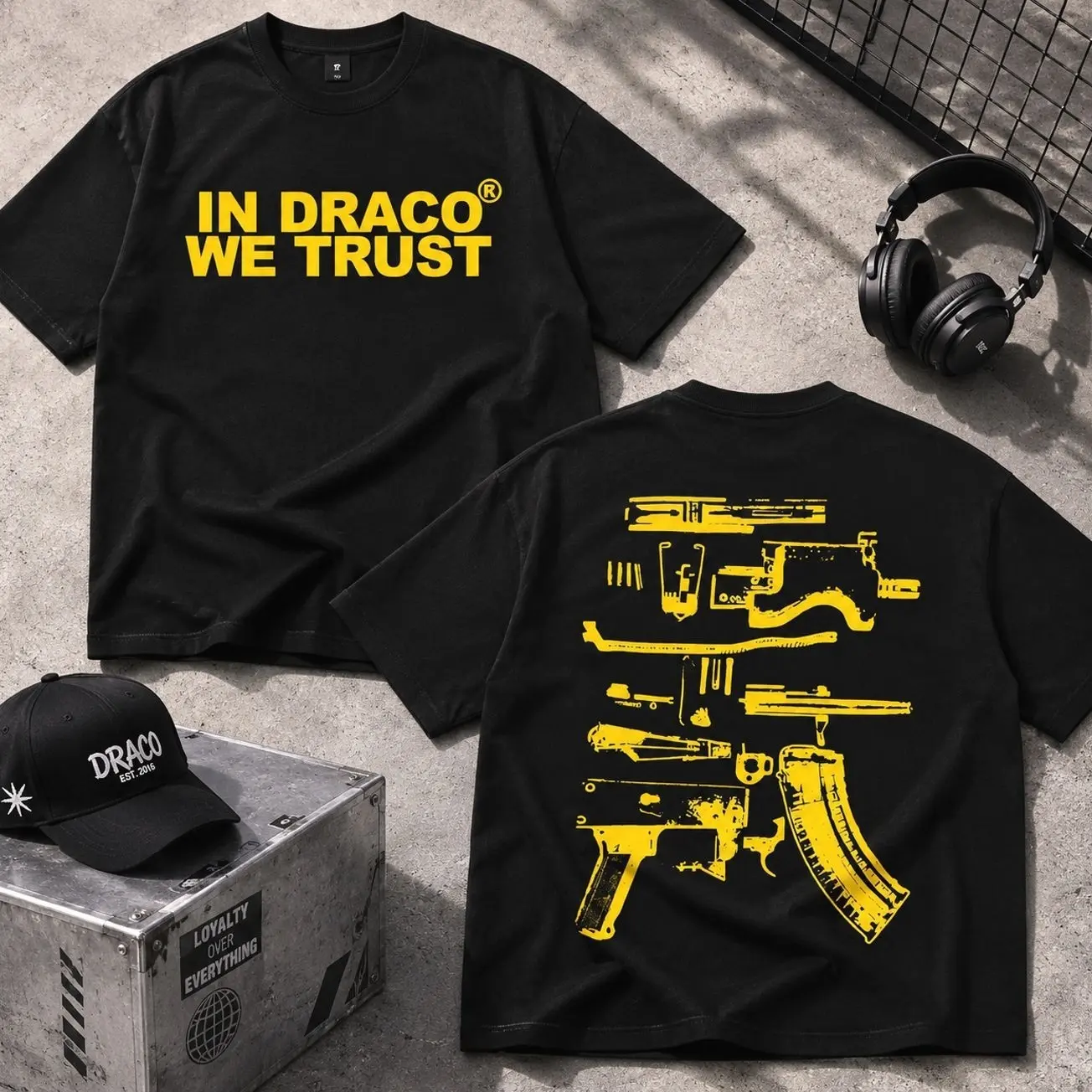 IN DRACO WE TRUST Graphic T-Shirt, Oversized Streetwear Tee, Front & Back Graphic Shirt, Urban Casual Cotton Tee, Unisex Hip Hop Fashion, Everyday Outfit, Gift for Streetwear Lovers 2