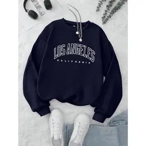 Los Angeles Print Preppy Sweatshirt, Long Sleeve Crew Neck Casual Sweatshirt For Winter & Fall, Women's Clothing