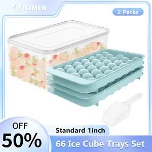 【SALE】WIBIMEN Refrigerator Ice Cube Tray 1 Inch x 66 Small Round Iced Cocktail Whiskey Ice Coffee Accessories Blue Kitchen Utensils