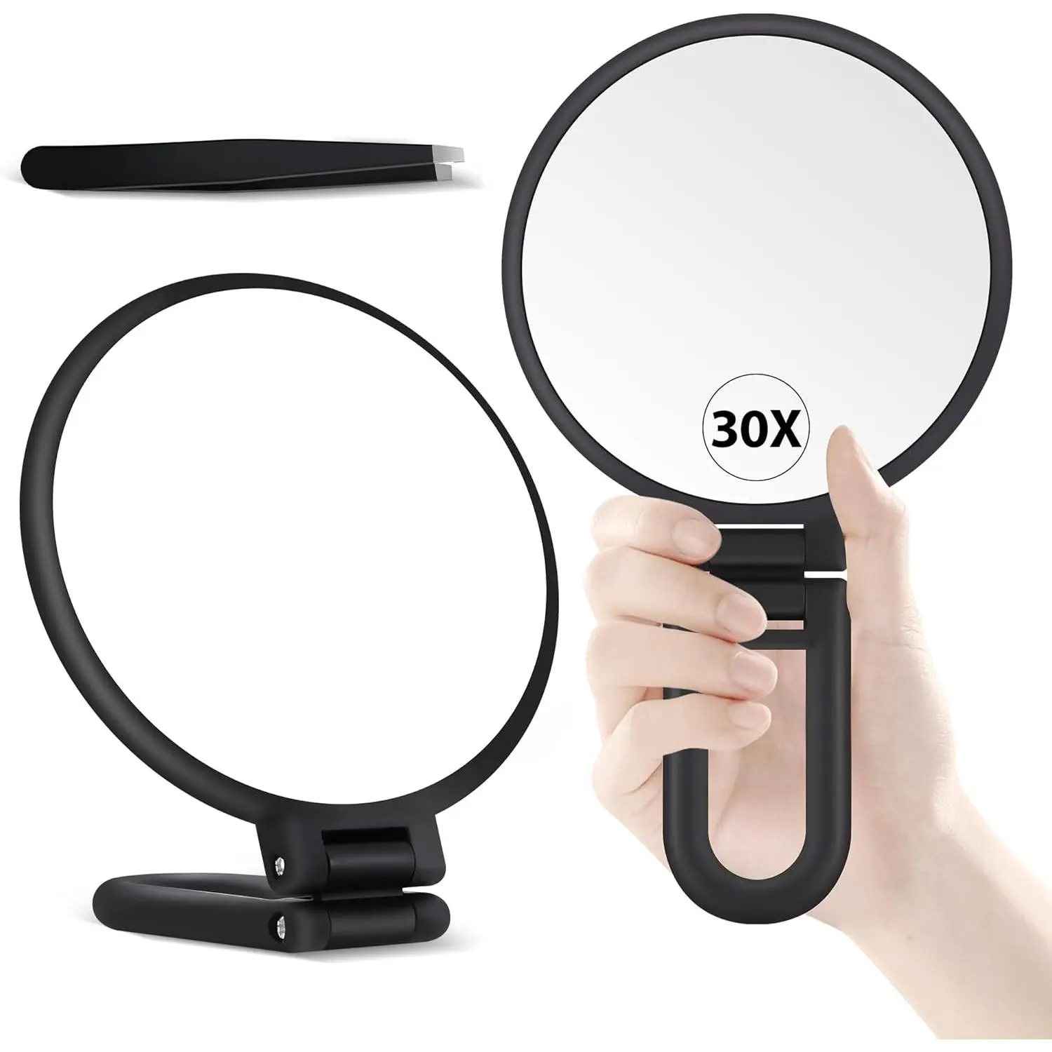 30X Magnifying Mirror, Hand Mirror with Handle, Doule Sided Hand Mirror with 30X/1X Magnification, Travel Essential Portale Foldale Makeup Mirror for Precision Makeup lack
